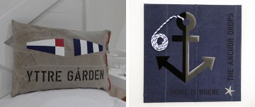 Kuddfodral och marin tavla med ankare