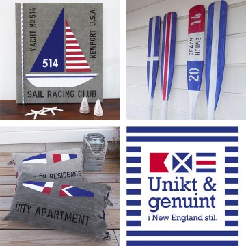 New England inredningsstil inspirerar fler och fler! Tavlor, kuddar och åror i New England stil