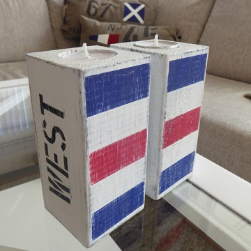 New England ljuslyktor med motiv av signalflaggor i sliten vintage-stil