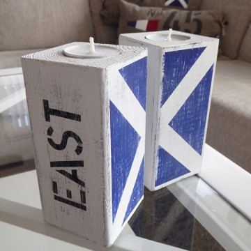 New England ljuslyktor med motiv av signalflaggor i sliten vintage-stil