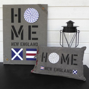 New England home tavlor och kuddfodral passar till all marin inredning i sliten canvas