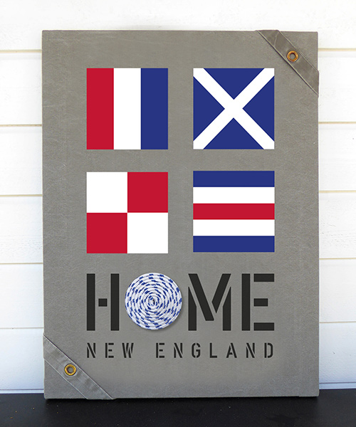 New England home tavlor med signalflaggor passar till all marin inredning målade på sliten canvas