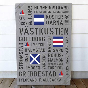 Marin tavla med ortsnamn på västkusten