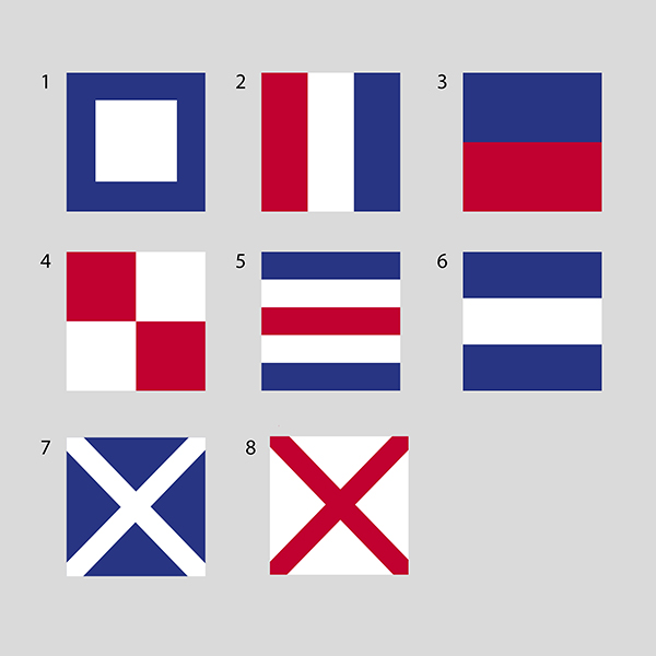 8 olika motiv av signalflaggor att välja till New England home ljuslyktor